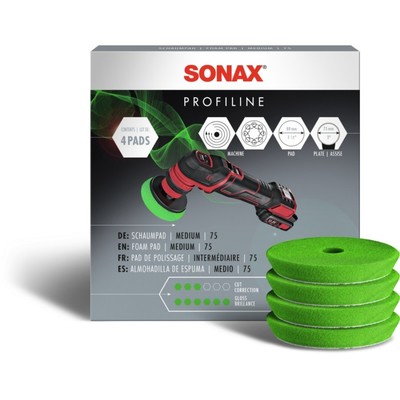 SONAX Schaumpad - medium - 75 --- 4x 88 mm Polierpads (Finish / Cut / One-Step)