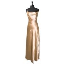 Birdy Grey Women's Maxi Dress Gold Satin Cowl Neck Leg Slit Bridesmaid Formal S