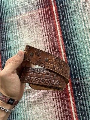Vintage Richard Pastorell Brown Geometric Tooled Men's Belt Strap 41 