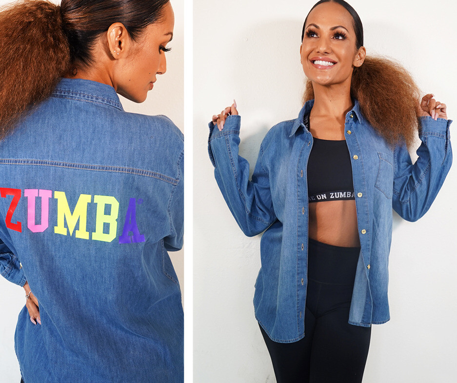 Zumba - Zumba ズンバ TOGETHER BUTTON UP シャツ S Zumba GAME ON Button Up Button Down Shirt - Denim - sz XS
