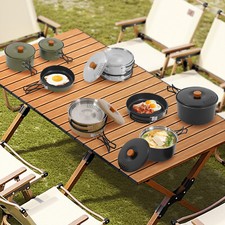 Camping Cookware Set, Camping Cooking Set, Stainless Steel Camping Pots Khaki