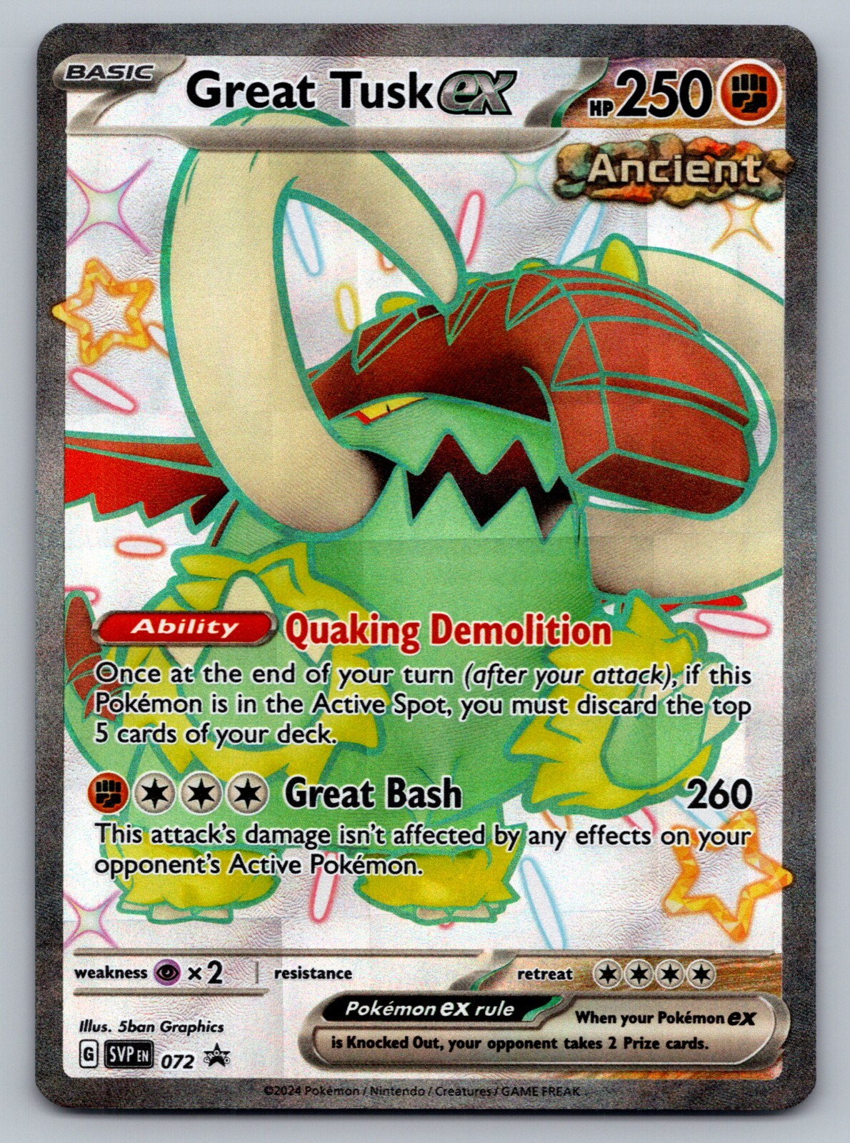 Great Tusk ex Pokemon SVP 072 Shiny Full Art Black Star Promo NM
