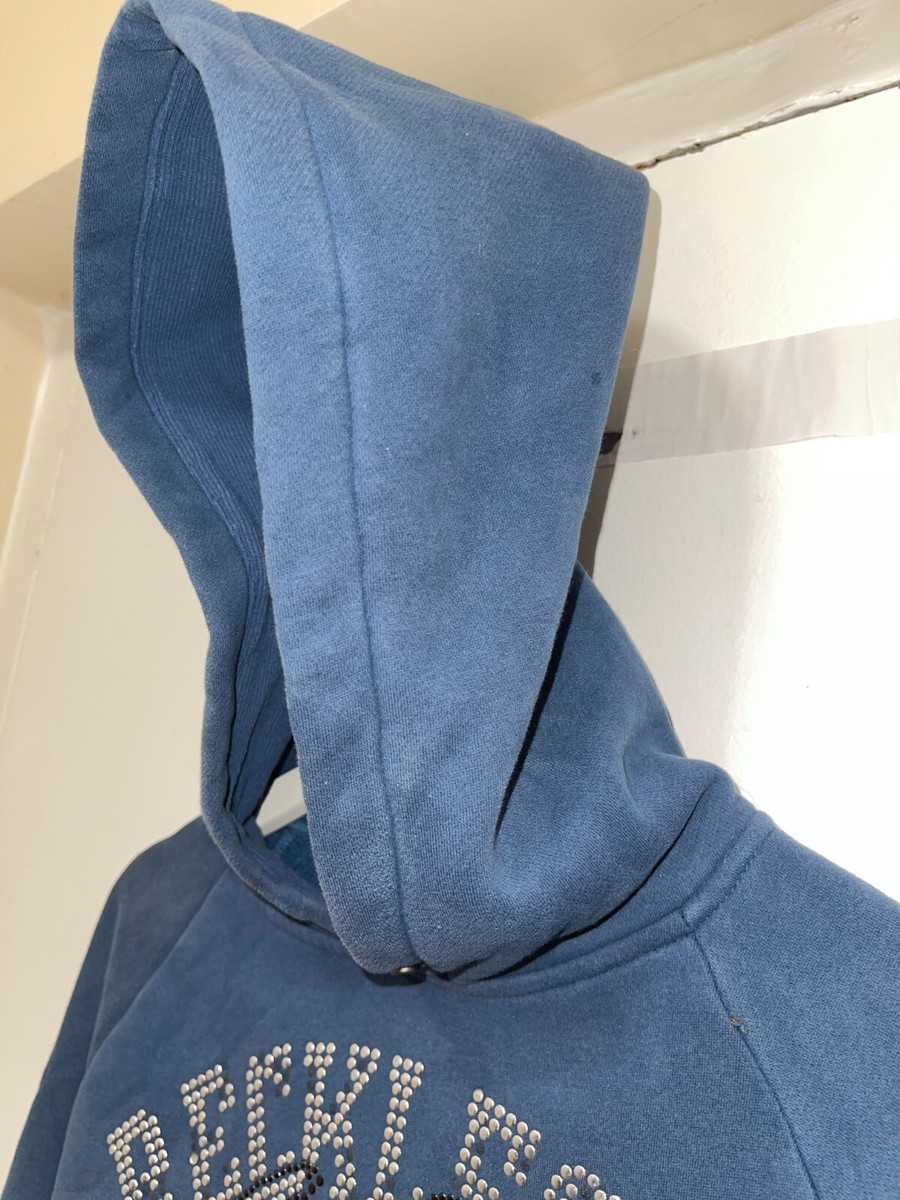 RARE RECKLESS SCHOLARS STUDDED Mens Hoodie Cotton Blue pullover