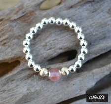 14K Gold Filled, Cherry Quartz  Sterling Silver Stretch Ring.