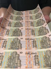12pc sheet of Uncut 1987 cook islands 10$ Banknote rare