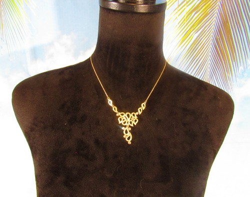 Gold Chain Necklace with a Gold Pendant with Rhinestones 16" Marked SAQ { AVON }