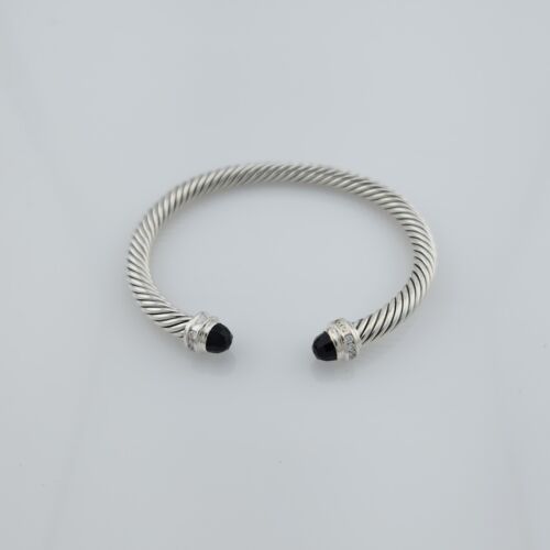 David Yurman 5MM Cable Classic Bracelet with Black Onyx and Diamonds Size Small