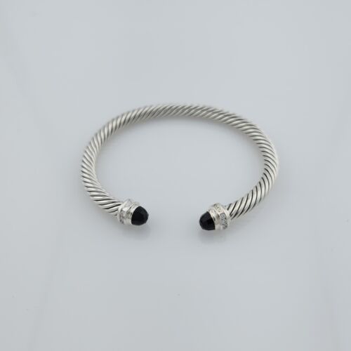 David Yurman 5MM Cable Classic Bracelet with Black Onyx and Diamonds Size Small - Picture 1 of 8