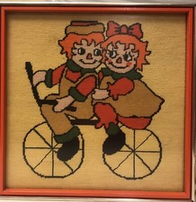 Vintage Raggedy Ann and Andy Dolls Vintage Finished Needlepoint 15 1/2  x 15 1/2  