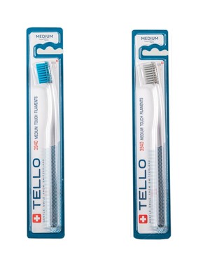 2x Tello Zahnbürste - Medium 3940 mittelharte Borsten Handzahnbürste 