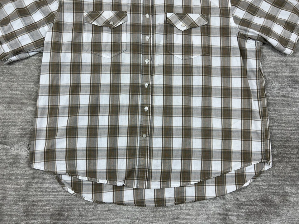 Camisa Bruno Para Hombre 3XT Marrón A Cuadros Botones Bolsillo Frontal Manga Corta Foto 3 de 4