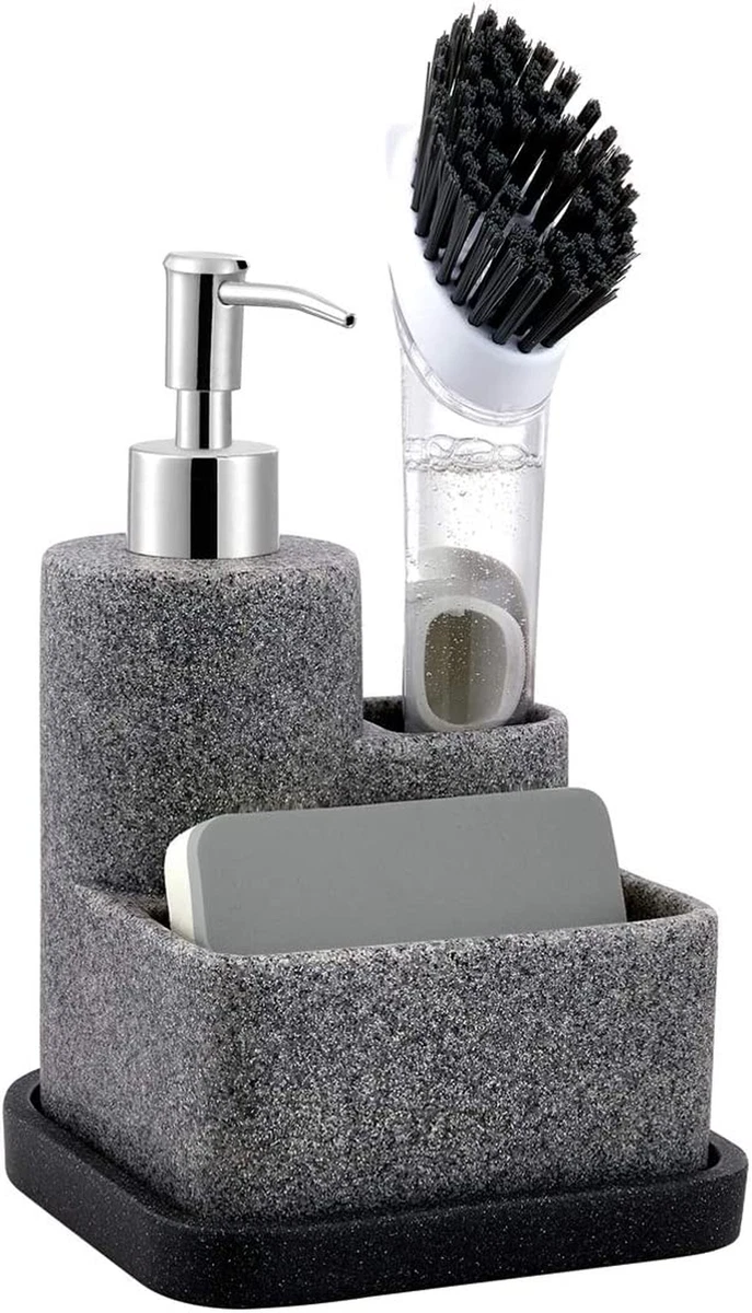 Soap Dispenser with Sponge Holder and Brush Holder, Liquid Hand