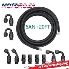 6AN AN6 20FT Fuel Line Hose Kit Nylon Stainless Steel Braided Oil Hose Fittings