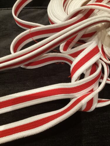 Vintage Soft Waistband/Belting Elastic 30mm X 5 Metres Red And White Striped - Photo 1/1