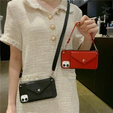 For iPhone 16 15 Pro Max 14 13 12 11 X XR Retro Crossbody Wallet Strap Card Case