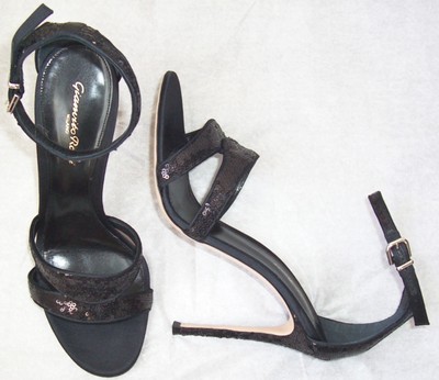 GIANVITO ROSSI Black Leather Sequin Embellished Ankle Strap Sandals Shoes 41 11