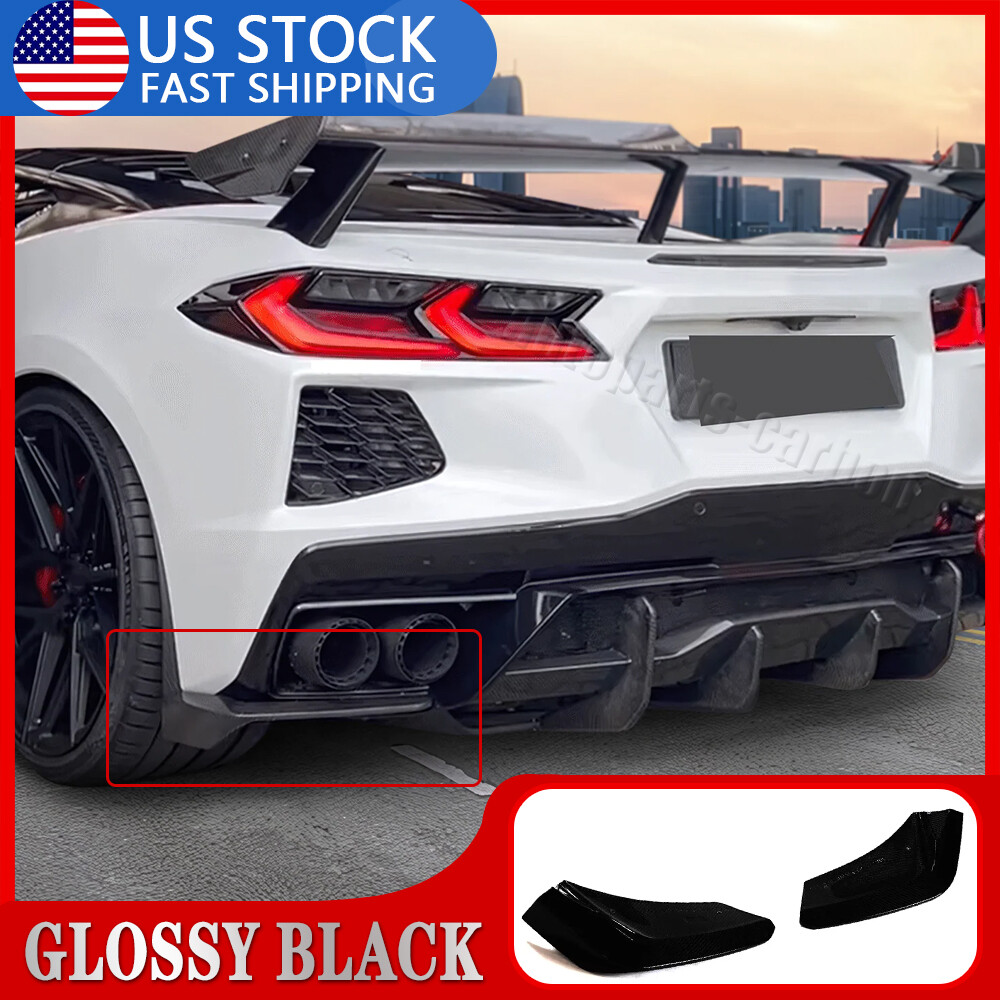 For Chevrolet Corvette C8 Z51 ZR1 20-24 Gloss Black Rear Bumper Splitters Fins