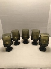 Vintage Tiffin Franciscan Maderia Olive Green Goblets-Set Of 5-6  H. X 3  W