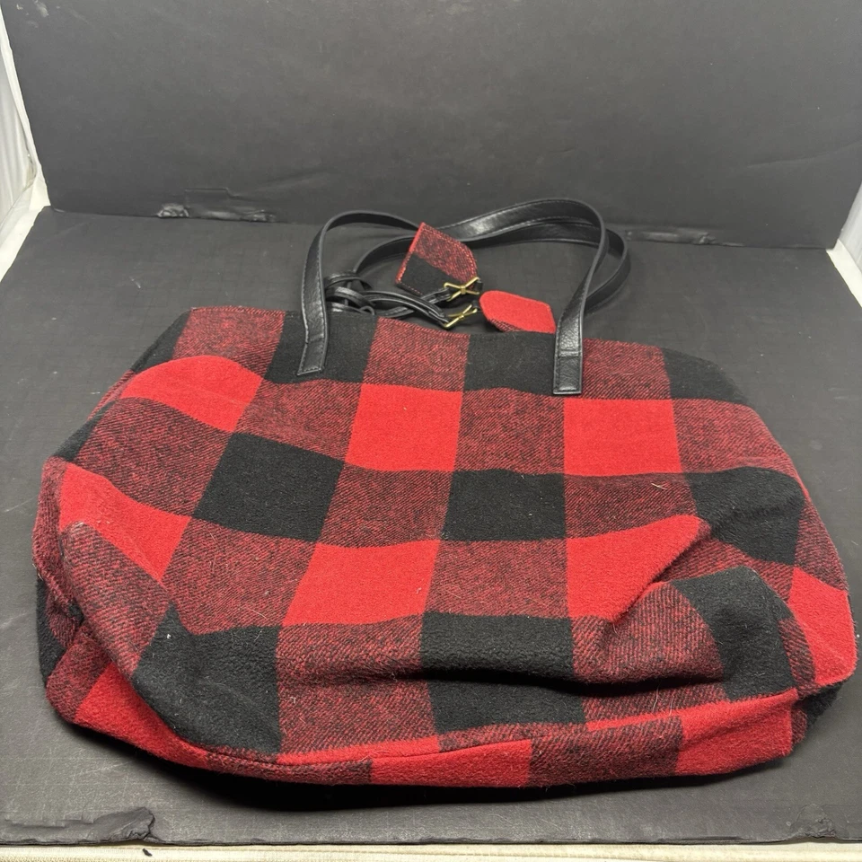 Bolso grande Bass reversible a cuadros negro rojo clásico franela imitación cuero Foto 4 de 4