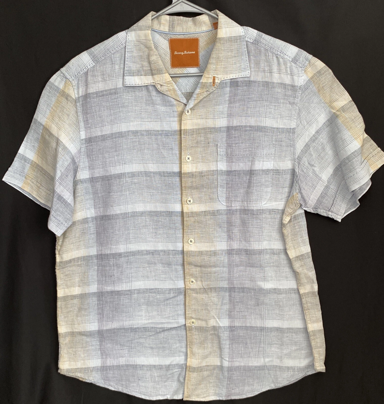Tommy Bahama Shirt XL Linen Colorful Striped Button Up Short Sleeve Mens Casual