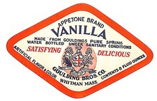 Appetone Vanilla Goulding Bros. Whitman, MA Soda Bottle Label c1925-35