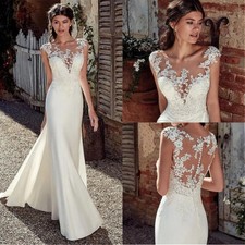 Sexy Mermaid Wedding Dresses Scoop Neck Cap Sleeved Lace Applique Wedding Gowns