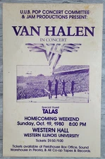 VAN HALEN Rare Vintage 1980 Invasion Tour TALAS Western IL University Poster  *A