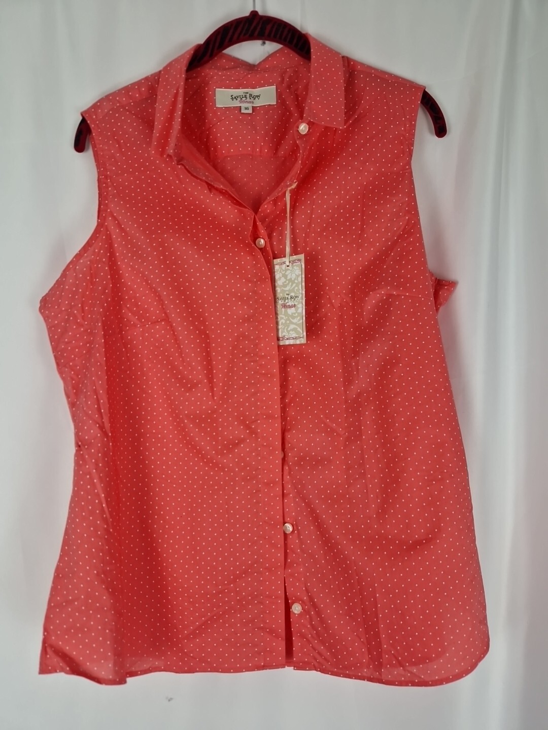 FILA Camicia donna Savile Row UK 16 corallo a pois senza maniche colletto basic nuova con etichette
