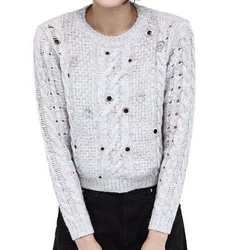 Zara Gray Chunky Cable Knit Sweater 