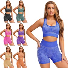 Women 2Pcs Yoga Gym Running Sports Sets Athletic Shorts Padded Sports Vest Bra