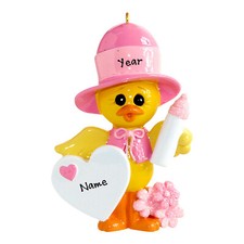 Personalized Baby's First Christmas Ornament   Baby Girl Pink Duck Gift