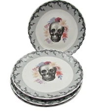 Harvest Green Studio Halloween Lace Flowers Skull Appetizer Plates - Set of Four