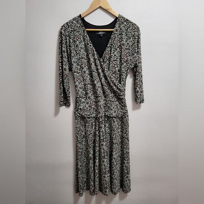 B. Moss Dress Collection Stretch Faux Wrap Abstract Print Dress Size Medium