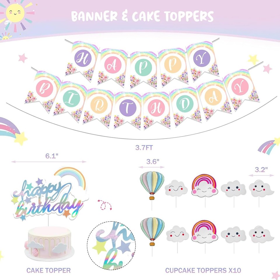 Rainbow Party Decorations, Pastel Colorful Birthday eBay