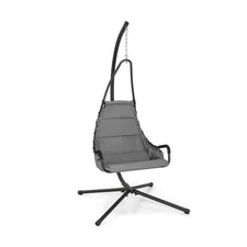 Hanging Chair with Stand and Extra Large Padded Seat-Gray - Color: Gray