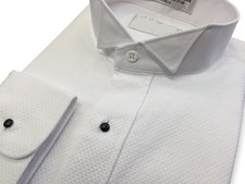 New Men's White Pique Tuxedo Shirt All Cotton Bib and Cuffs WHite Tie and tails