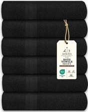 Bath Towels Pack of 6 24" x 48" 100 Cotton Terry Soft Quick-Dry Black