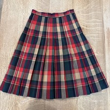 Vintage Talbots Plaid 100 Wool Skirt Pleated Tartan Red Green Academia Sz 4