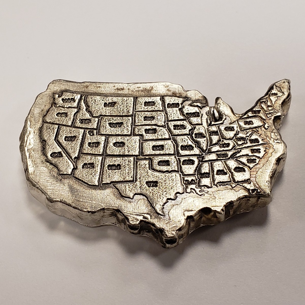 4 oz .999 Silver - Hand Poured United States Map - MK Barz 011/500