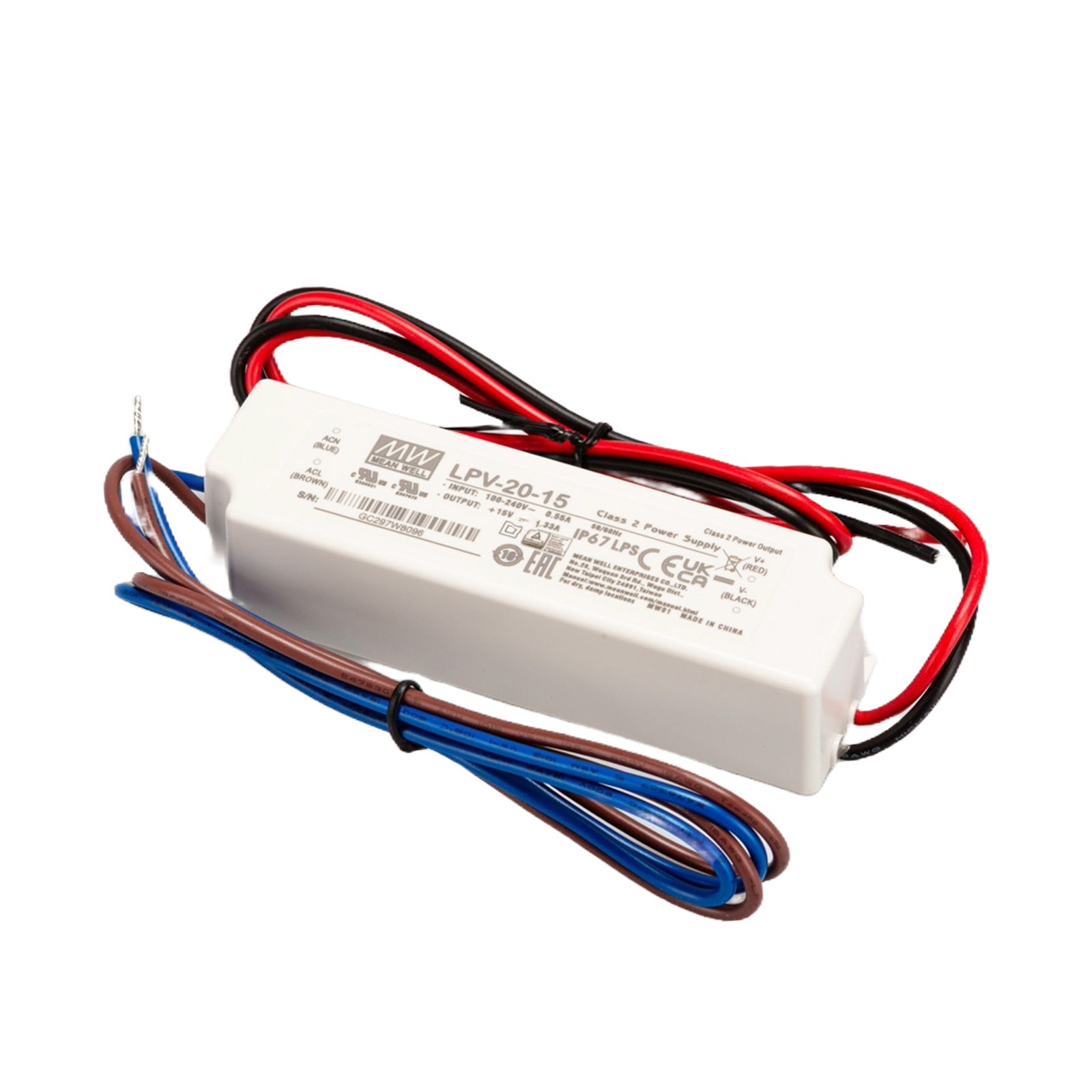 Mean Well LPV-20 IP67 SNT CLASS2 20W 15V/1.33A CV