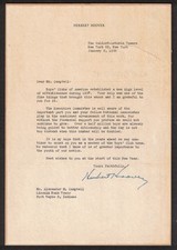 Herbert Hoover U.S. President Original Signed Autograph Letter (TLS) Dated 1958