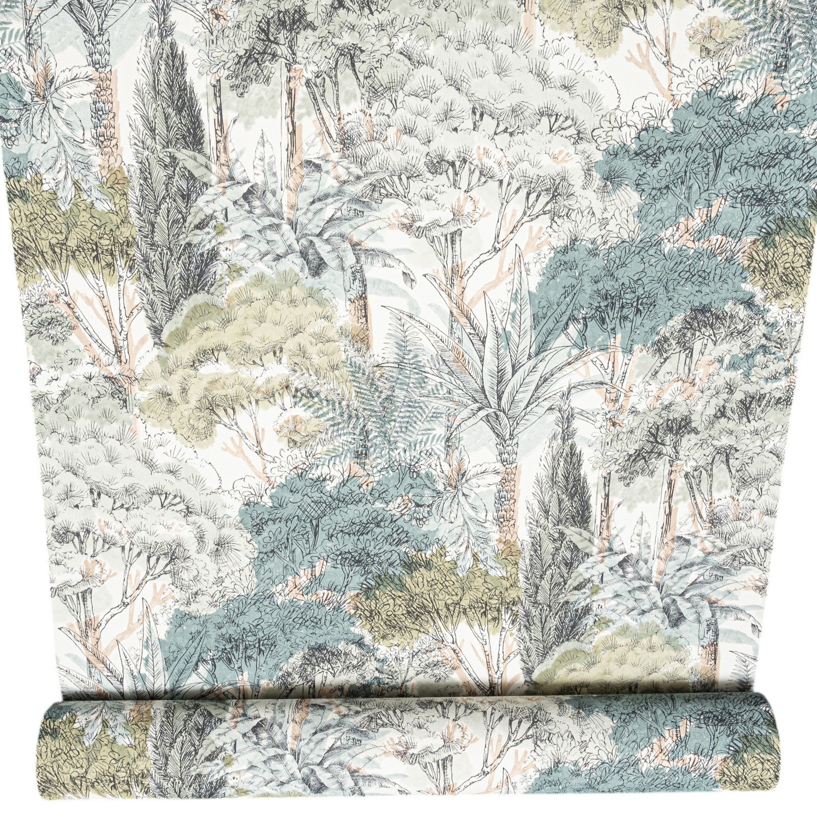 Green Floral Tree Wallpaper Jungle Textured Vinyl Slight Imperfect Feature Wall