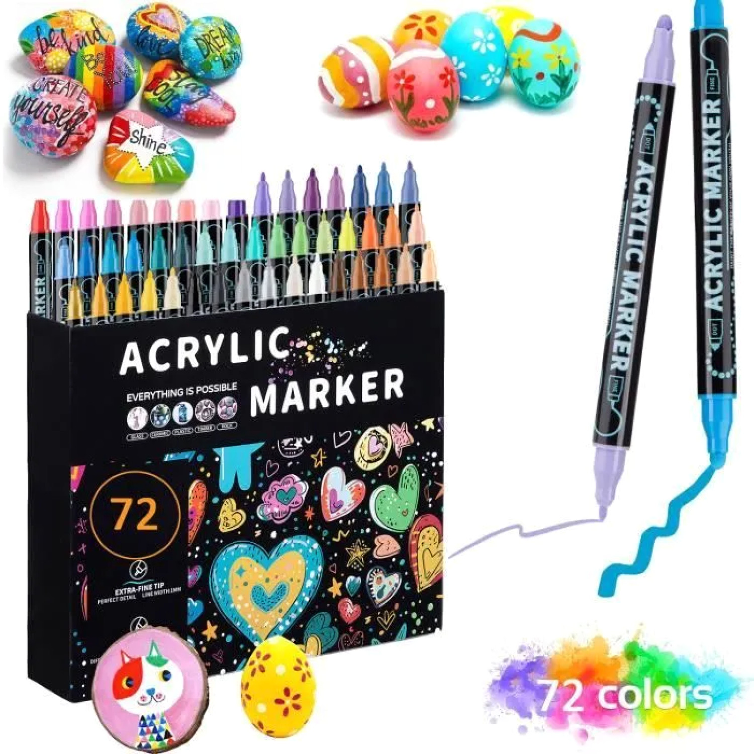 Feutre acrylique double pointe 72 couleurs pour ateliers de loisirs créatifs en famille