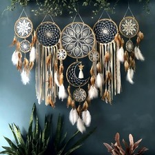 Dream catcher wall decor large boho with luxurious feathers  beads, handmade