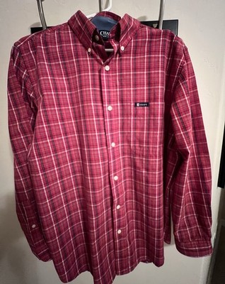 Chaps Men's M Red Plaid Woven Cotton Blend Button-Down Long Sleeve Easy Care