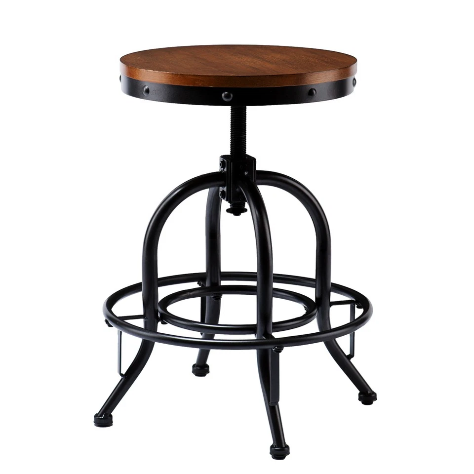 Industrial Adjustable Stool Black Metal MDF Seat 19.5" Size - Image 3 of 4
