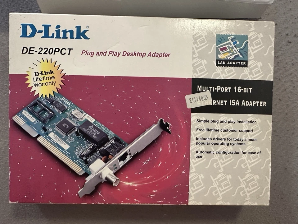 D-Link DE-220PCT ISA Ethernet Adapter 16-Bit, OVP komplett Vintage - Bild 4 von 4