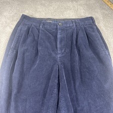 Brooks Brothers Pants Mens 35x28 Blue Elliot Corduroy Pleated Cuffed Dress