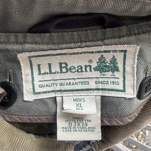 LL Bean Jacket Mens XL Green Canvas Chore Barn Work Barn Coat Corduroy Collar - Picture 2 of 6