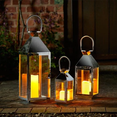 Set of 3 Large Indoor Outdoor Stockholm Stainless Steel Lantern Trio  - image 1 of 3